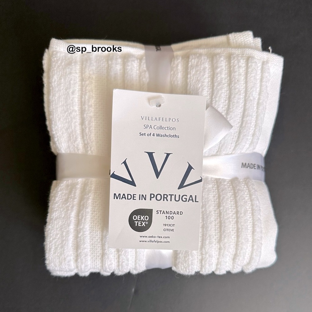 🎁4PC Cotton VILLAFELPOS Wash Cloth Set - Rib Textured White